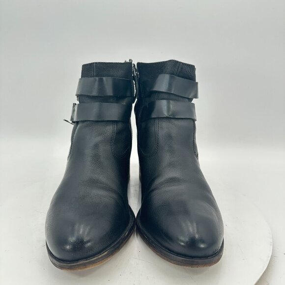 Franco Sarto A Linden2 Women Size 8.5 Black Leather Side Zip Buckle Pump Boot - Picture 2 of 11